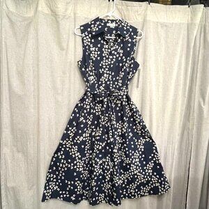 Calvin Klein Sleeveless Collared Button Down Tie Waist Dress w/ pockets Size 8